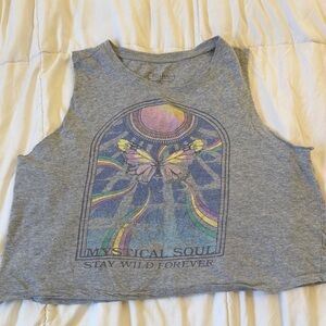 Miken Gray Muscle Tee with Rainbow Butterfly Graphic